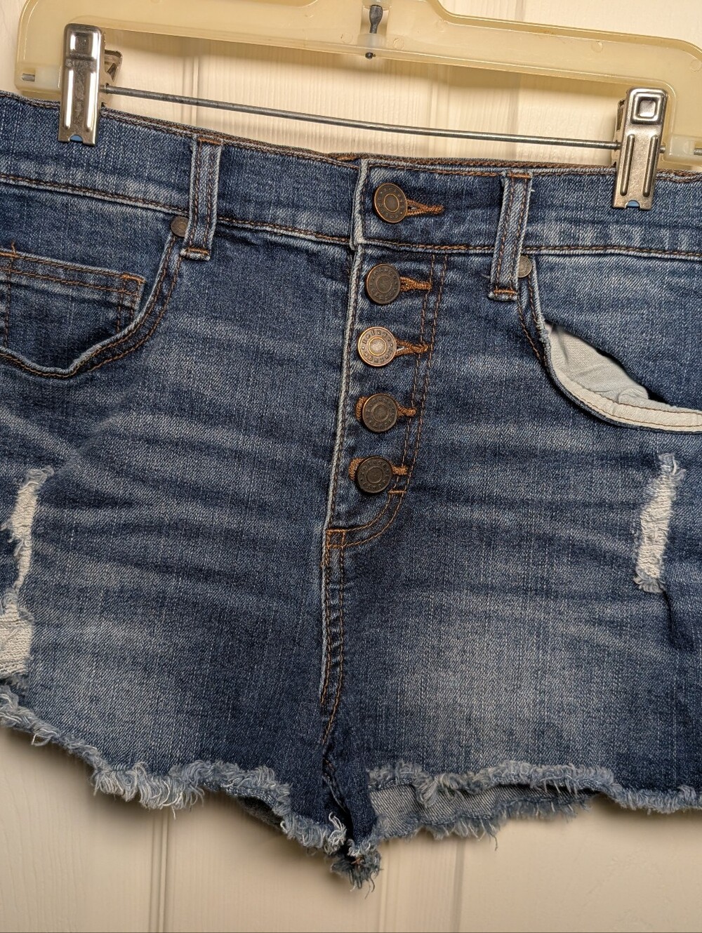 Refuge Womens Button Fly Distress Cut Off Micro Shorts Size 2 Dark Wash Denim